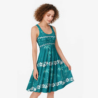 Cyan Hawaii Palm Tree Hibiscus Midi Dress Fantasy Summer Vibe LT01 - Polynesian Pride