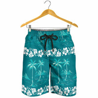 Cyan Hawaii Palm Tree Hibiscus Shorts for Men Fantasy Summer Vibe LT01 - Polynesian Pride