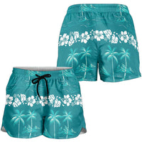 Cyan Hawaii Palm Tree Hibiscus Shorts for Women Fantasy Summer Vibe LT01 - Polynesian Pride