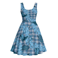 Cyan Palaka Hawaii Cowboy Midi Dress Puakenikeni Lei Paniolo Papale Seamless Vibes - Polynesian Pride