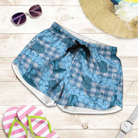 Cyan Palaka Hawaii Cowboy Shorts for Women Puakenikeni Lei Paniolo Papale Seamless Vibes LT14 Cyan - Polynesian Pride