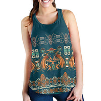 Dark Cyan Blue Batik Papua-inspired Pattern Women Racerback Tank - Polynesian Pride