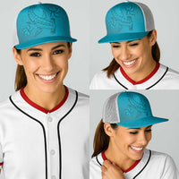 Dark Cyan Gradient Polynesia Baseball Net Cap Hawaiian Tribal Hammerhead Shark Tattoo - Polynesian Pride
