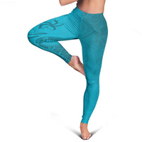 Dark Cyan Gradient Polynesia Leggings Hawaiian Tribal Hammerhead Shark Tattoo - Polynesian Pride