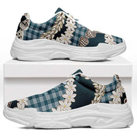 Dark Cyan Hawaii Tiare and Shell Lei Chunky Sneakers Hawaiian Palaka Luxury Vibes - Polynesian Pride