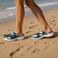 Dark Cyan Tropical Hawaii Clogs Shoes Seamless Monstera Plumeria Hawaiian Pattern - Polynesian Pride