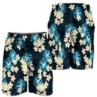 Dark Cyan Tropical Hawaii Shorts for Men Seamless Monstera Plumeria Hawaiian Pattern - Polynesian Pride