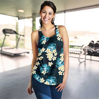 Dark Cyan Tropical Hawaii Women Racerback Tank Seamless Monstera Plumeria Hawaiian Pattern - Polynesian Pride