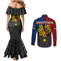 Philippines Half Sleeve Tattoo Couples Matching Mermaid Dress and Long Sleeve Button Shirt Pinoy Filipinos Sun DT02 - Polynesian Pride