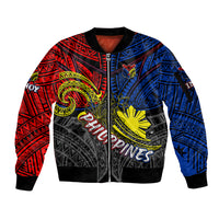 Philippines Half Sleeve Tattoo Sleeve Zip Bomber Jacket Pinoy Filipinos Sun DT02 Unisex Art - Polynesian Pride
