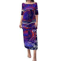Father's Day American Samoa Puletasi Special Dad Polynesia Paradise DT02 Long Dress Blue - Polynesian Pride