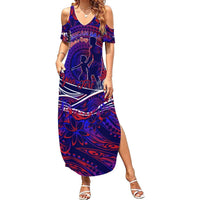 Father's Day American Samoa Summer Maxi Dress Special Dad Polynesia Paradise DT02 Women Blue - Polynesian Pride