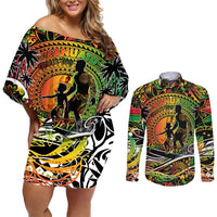 Father's Day Vanuatu Couples Matching Off Shoulder Short Dress and Long Sleeve Button Shirt Special Dad Polynesia Paradise DT02 Art - Polynesian Pride