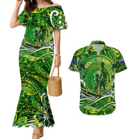 Father's Day Cook Islands Couples Matching Mermaid Dress and Hawaiian Shirt Special Dad Polynesia Paradise DT02 Green - Polynesian Pride