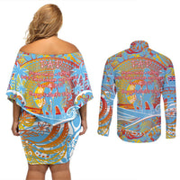 Father's Day Fiji Couples Matching Off Shoulder Short Dress and Long Sleeve Button Shirt Special Dad Polynesia Paradise