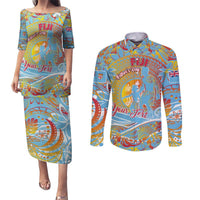 Father's Day Fiji Couples Matching Puletasi and Long Sleeve Button Shirt Special Dad Polynesia Paradise DT02 Red - Polynesian Pride