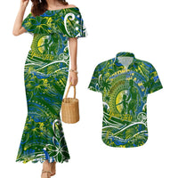 Father's Day Solomon Islands Couples Matching Mermaid Dress and Hawaiian Shirt Special Dad Polynesia Paradise DT02 Green - Polynesian Pride
