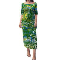 Father's Day Solomon Islands Puletasi Special Dad Polynesia Paradise DT02 Long Dress Green - Polynesian Pride