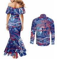 Father's Day Guam Couples Matching Mermaid Dress and Long Sleeve Button Shirt Special Dad Polynesia Paradise