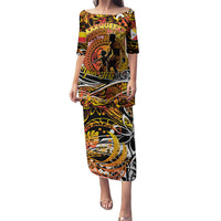 Father's Day Marquesas Islands Puletasi Special Dad Polynesia Paradise DT02 Long Dress Orange - Polynesian Pride