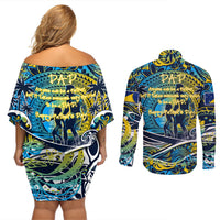 Father's Day Tokelau Couples Matching Off Shoulder Short Dress and Long Sleeve Button Shirt Special Dad Polynesia Paradise