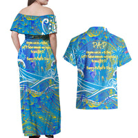 Father's Day Tuvalu Couples Matching Off Shoulder Maxi Dress and Hawaiian Shirt Special Dad Polynesia Paradise