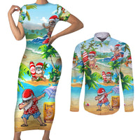Guam Christmas Couples Matching Short Sleeve Bodycon Dress and Long Sleeve Button Shirts Santa Claus Beach and Wave DT02 Art - Polynesian Pride