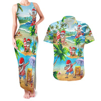 Guam Christmas Couples Matching Tank Maxi Dress and Hawaiian Shirt Santa Claus Beach and Wave DT02 Art - Polynesian Pride