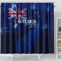 Personalised New Zealand Shower Curtain Aotearoa Map Silver Fern DT02 - Polynesian Pride