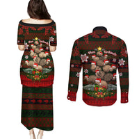 Meri Kirihimete New Zealand Couples Matching Puletasi Dress and Long Sleeve Button Shirts Christmas Kiwi Maori DT02 - Polynesian Pride
