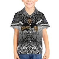 New Zealand Family Matching Off Shoulder Long Sleeve Dress and Hawaiian Shirt Rugby Aotearoa Champions DT02 Son's Shirt Black - Polynesian Pride