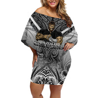 New Zealand Family Matching Off Shoulder Short Dress and Hawaiian Shirt Rugby Aotearoa Champions DT02 Mom's Dress Black - Polynesian Pride