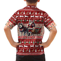 Dog Sled Christmas Family Matching Long Sleeve Bodycon Dress and Hawaiian Shirt Husky Sleigh Ride Design DT02 - Polynesian Pride
