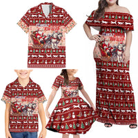 Dog Sled Christmas Family Matching Off Shoulder Maxi Dress and Hawaiian Shirt Husky Sleigh Ride Design - Polynesian Pride
