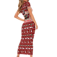 Dog Sled Christmas Family Matching Short Sleeve Bodycon Dress and Hawaiian Shirt Husky Sleigh Ride Design DT02 - Polynesian Pride