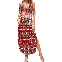 Dog Sled Christmas Family Matching Summer Maxi Dress and Hawaiian Shirt Husky Sleigh Ride Design DT02 Mom's Dress Red - Polynesian Pride