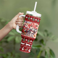 Dog Sled Christmas Tumbler With Handle Husky Sleigh Ride Design - Polynesian Pride