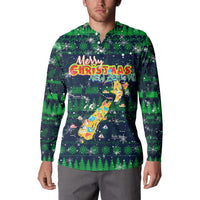 Merry Christmas New Zealand Button Sweatshirt Xmas Travel Map - Polynesian Pride