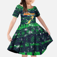 Merry Christmas New Zealand Family Matching Short Sleeve Bodycon Dress and Hawaiian Shirt Xmas Travel Map DT02 Daughter's Dress Blue - Polynesian Pride
