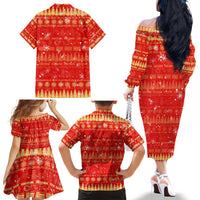 Merry Christmas Hawaii Family Matching Off The Shoulder Long Sleeve Dress and Hawaiian Shirt Xmas Travel Map - Polynesian Pride