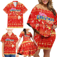 Merry Christmas Hawaii Family Matching Off Shoulder Short Dress and Hawaiian Shirt Xmas Travel Map - Polynesian Pride