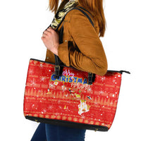 Merry Christmas Hawaii Leather Tote Bag Xmas Travel Map - Polynesian Pride