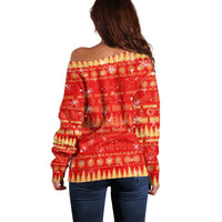 Merry Christmas Hawaii Off Shoulder Sweater Xmas Travel Map - Polynesian Pride