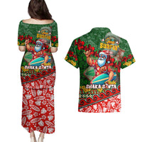 Mele Kalikimaka Shaka Santa Couples Matching Puletasi and Hawaiian Shirt Hawaiian Surf Christmas Design with Aloha Spirit - Polynesian Pride