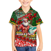 Mele Kalikimaka Shaka Santa Family Matching Long Sleeve Bodycon Dress and Hawaiian Shirt Hawaiian Surf Christmas Design with Aloha Spirit DT02 Son's Shirt Green - Polynesian Pride