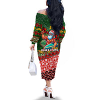 Mele Kalikimaka Shaka Santa Family Matching Off The Shoulder Long Sleeve Dress and Hawaiian Shirt Hawaiian Surf Christmas Design with Aloha Spirit - Polynesian Pride
