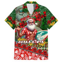 Mele Kalikimaka Shaka Santa Family Matching Short Sleeve Bodycon Dress and Hawaiian Shirt Hawaiian Surf Christmas Design with Aloha Spirit DT02 Dad's Shirt - Short Sleeve Green - Polynesian Pride