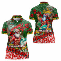 Mele Kalikimaka Shaka Santa Women Polo Shirt Hawaiian Surf Christmas Design with Aloha Spirit DT02 - Polynesian Pride