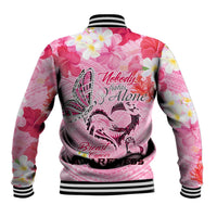 Butterfly Polynesia Breast Cancer Baseball Jacket Nobody Fights Alone Pink Out Tropical Hibiscus