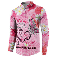Butterfly Polynesia Breast Cancer Button Sweatshirt Nobody Fights Alone Pink Out Tropical Hibiscus